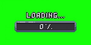 Pixel art loading animation, retro game start, 8 bit, download bar screen. Pixelated progress animation. Loading from 0 to 100 percent. Video on green background