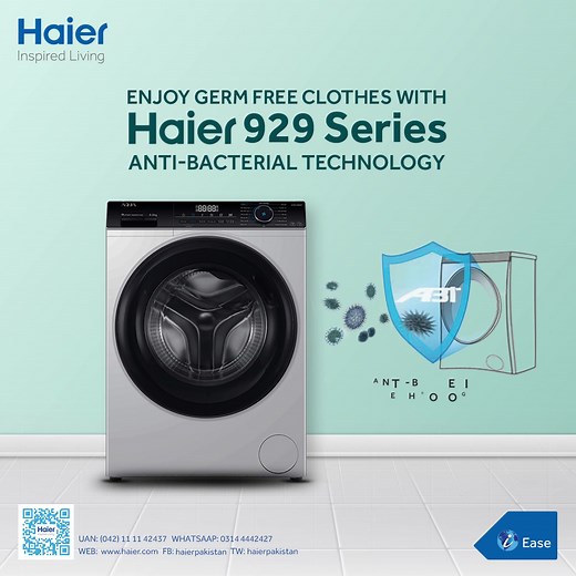8.8K views · 419 reactions | Haier 929 washing machine is equipped with anti-bacterial technology which helps to keep your clothes 99.9% germ free. For more information please visit: https://bit.ly/3n8ZIcm #Haier #HaierWashingMachine | Haier | Facebook