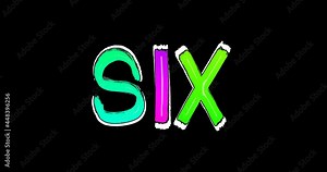 Toon Countdown Animation. Hand Drawn Numbers in Words from Ten to Zero with Alpha Channel. Rainbow Colors.