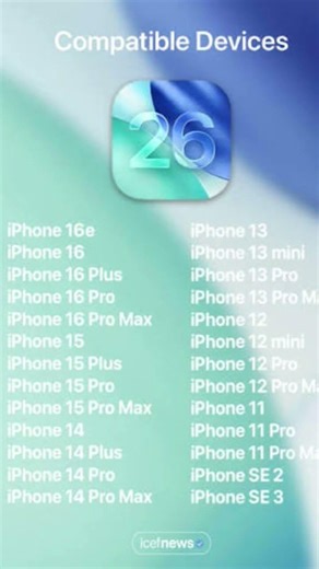 iOS 26 compatible devices. #smartphone #tech #iphoneupdates #ios26publicbeta