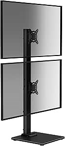 Suptek Dual Monitor Stand with Base- Vertical Stack Screen Free-Standing Monitor Riser Fits Two 13 to 36Inch Screen with Swivel, Tilt, Height Adjustable,50,75 and 100mm Vesa Base Stand