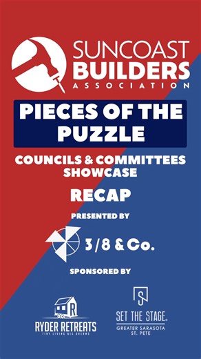 🧩 You Missed It… But You Can Relive It! 🧩 Our Suncoast Showcase: Pieces of the Puzzle, presented by 3/8 and Co, LLC and hosted at Gold Coast Eagle Distributing, brought together the councils and committees that help shape the future of the Suncoast Builders Association and the energy in the room said it all. From meaningful conversations and interactive displays to lite bites, drinks, and powerful connections, this event showed how every piece truly fits together. Whether you’re looking to get