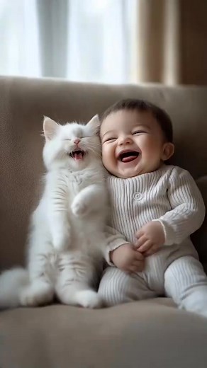 761K views · 11K reactions | Un bébé et un chat qui rigolent ensemble...