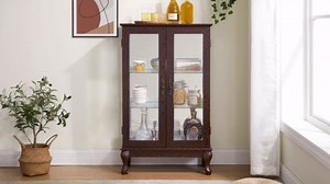 Small Glass Display Cabinets,Glass Curio Cabinet Display Case with Lights,China Cabinets with Doors(Black)