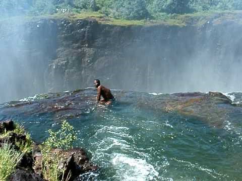 Jumping into Devil's Pool at Victoria Falls