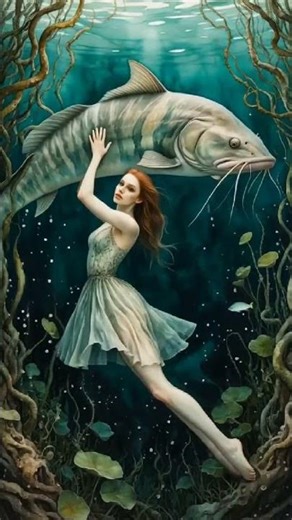 Girl swims with Big Fish #shorts