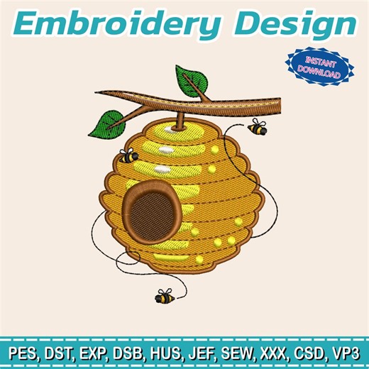 Beehive Embroidery Design With Cute Bees – Sweet Honeycomb Stitch Pattern for Clothing, Nursery Decor, Instant Download - Etsy