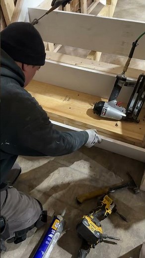 Applying Liquid Nails adhesive To The Stair Build helps reduce and prevent stair squeaks