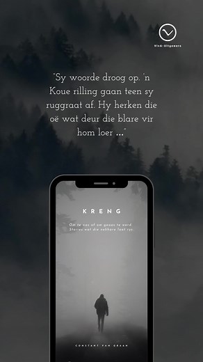 𝐒𝐭𝐨𝐫𝐢𝐞𝐬 𝐰𝐚𝐭 𝐝𝐢𝐞 𝐧𝐞𝐤𝐡𝐚𝐫𝐞 𝐥𝐚𝐚𝐭 𝐫𝐲𝐬. | Beskikbaar vanaf 2 Oktober. VivA-Uitgewers stel met trots ons vyfde produk bekend: Kreng. Hierdie sewe eiesoortige kortverhale is ons vierde japtrapbundel. Kreng is deur Constant van Graan geskryf en al die verhale word deur Constant self voorgelees. Dis stories wat jou laat frons, jou nekhare laat rys en ’n rilling teen jou ruggraat laat afloop. Wat dink jy gebeur in die stories? Weet jy wat beteken die woord “kreng”? Jy kan weer ui