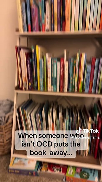 Is it just me or do the little books go on the little shelves? 😬🫠#ocdproblems #momtok #momvsdad #babybook
