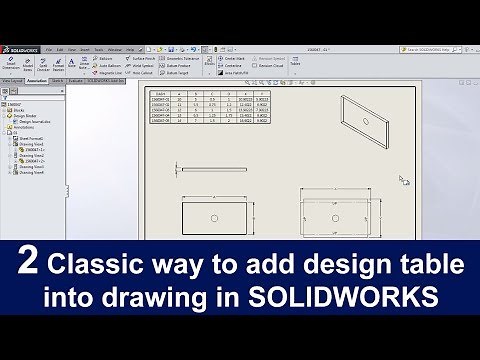 Add associative design table to the drawing in SOLIDWORKS by two ways