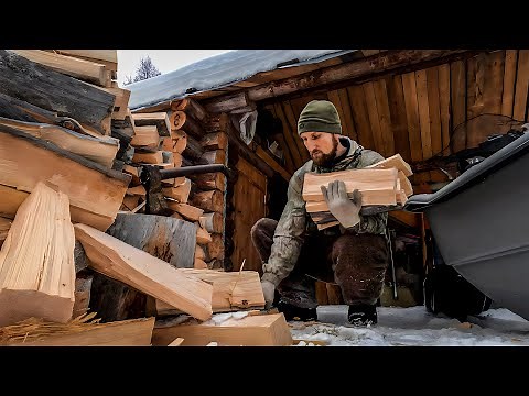 SOLO LIVING IN A LOG CABIN OFF GRID. A FEW DAYS IN THE FOREST