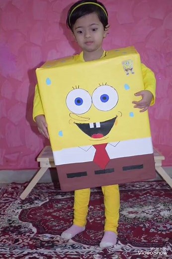 Spongebob costume from a cardboard box | cartoon character theme/fancy dress competition