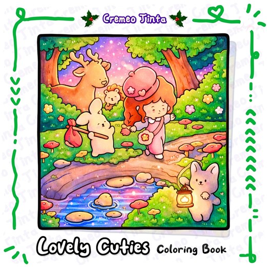 Lovely Cuties Coloring Book – 46 Cute Girl and Animal Friends Cozy Scenes   10 Free Pages, Bold & Easy, Adult Coloring Digital Download PDF - Etsy