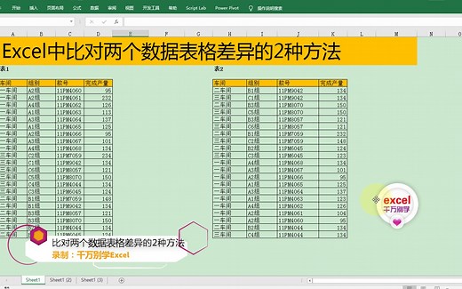 Excel中比对两个数据表格差异的2种方法