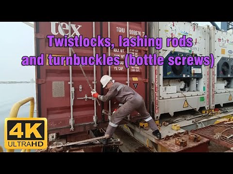 Lashing gear on a container ship 4K Video