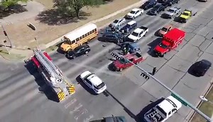 67K views · 338 reactions | Drone footage of crash scene at Knickerbocker and Sunset sent to us by @Charles Gaitan. Details: https://sanangelolive.com/news/crashes/2025-04-11/5-vehicle-crash-creates-chaos-knickerbocker-sunset-intersection | San Angelo LIVE! | Facebook