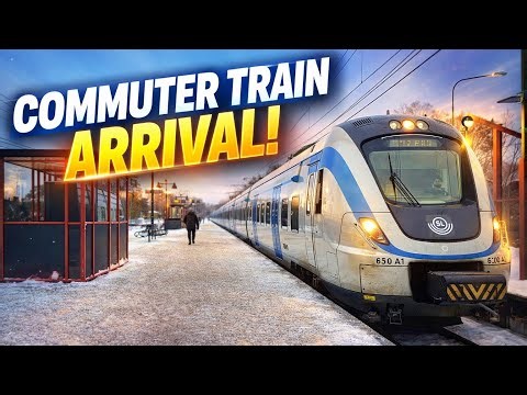COMMUTER TRAIN ARRIVAL | Snowy Platform & Real Train