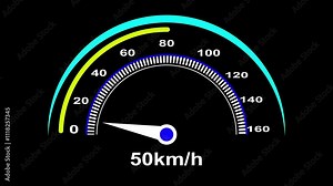 An animated simulated Internet bandwidth speed test gauge with speeds approaching 1 gigabit. Technology speedometer animation. Performance Racing Car Dashboard.