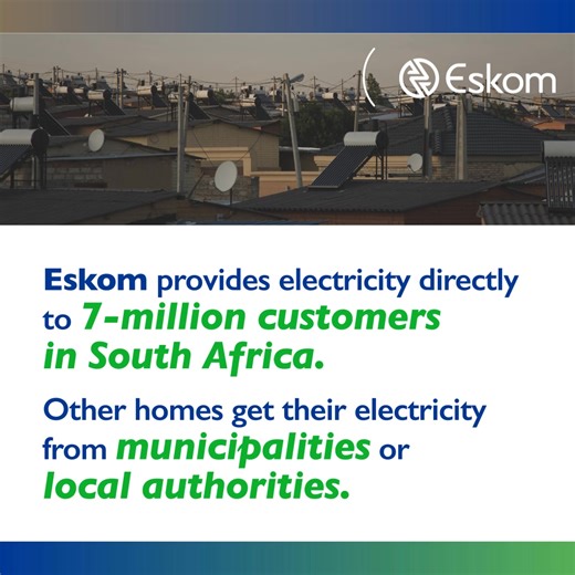 Eskom can only address customer queries within our designated supply areas. If your electricity is supplied by a municipality, we kindly ask that you contact the local municipality directly for any inquiries regarding your electricity supply. Eskom customers can contact Customer Services via anyone of our self-service channels https://www.eskom.co.za/distribution/self-service-channels/ | Eskom Hld SOC Ltd