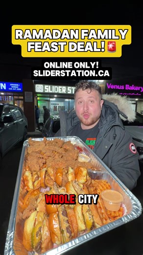 🌙 Ultimate Family Platter 🌙 Bring everyone together with the perfect platter to share: • 10 Burgers or 10 Fried Chicken Sliders (mix & match in sets of 5) • 10 Fried Chicken Tenders (upgrade to Tennessee Hot for $5) • Loaded Waffle Fries • 5 Signature Dipping Sauces 📍 Available at both locations: • 80 Ellesmere Road Scarborough • 808 Britannia Road W Mississauga 🌙 Open until 1AM on Fridays & Saturdays Order in store or online and make it a family feast. #ramadan #ramadandeal #comfortfood #sl