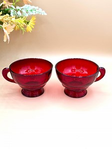 Martinsville Cup Red Vintage Depression Glass Royal Ruby Red 2 cups Moondrops pattern