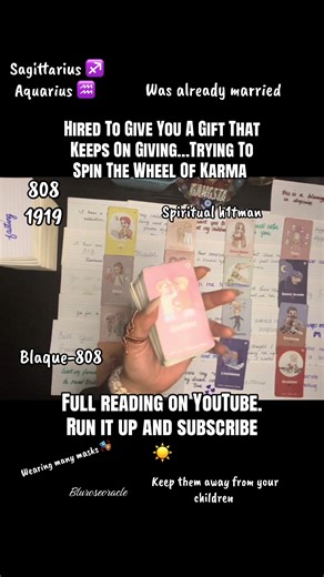 Hired To Give You A Gift That Keeps On Giving…Trying To Spin The Wheel Of Karma Full reading on YouTube. Run it up and subscribe ☀️ I will never reach out to you first. Help remove ads from my subliminal channel. I need 1k subscribers (Rose Body Frequency) Take a peek at my Linktree