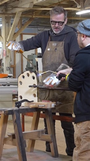 Erik Needham Woodworks on Instagram: "Planned a trip this weekend. Weather kept me in. It turned into one of the most productive stretches of shop time I’ve had in years. Dialed the process for annealing brass tambour runners with @rudo_rudeboi , cleaned up slabs, and built 4-way pressure clamps to panel tabletops until the hydraulic rack arrives. Also up early again. Willa has been begging me to learn the Napoleon Dynamite dance, but I’ve got two left feet. That’s what dads do. Weight training 