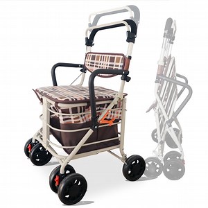 Heavy-Duty Rollator Walker for Seniors with Seat, Carbon Steel Upright Walker & Rolling Shopping Cart, Folding Design, Fits 55-71 Inches