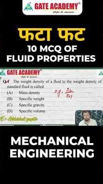 फटा फट 10 MCQ OF FLUID PROPERTIES 🔥🔥🔥 #mechanicalengineering