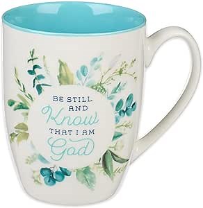 Christian Art Gifts Women's Ceramic Coffee & Tea Mug: Be Still and Know - Psalm 46:10 Scripture, Microwave/Dishwasher Safe Cup, Lead-free/Non-toxic Religious Drinkware, Teal/White Floral, 12 fl. oz.