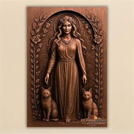 Goddess With Cats STL | CNC 3D Relief Panel | Mythical Woman Wall Art | Wooden Carving STL | Aspire & Carveco Ready - Etsy UK