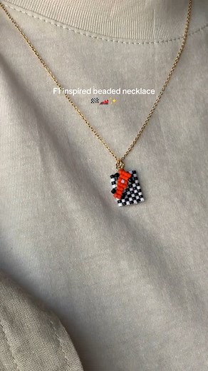 @sheritstudio | I beaded a chequered flag and race car then turned them into an F1 inspired necklace :) 🏎️ 🏁 ✨ | Instagram