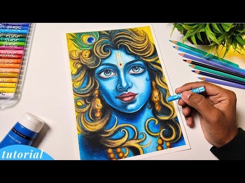 Krishna ji drawing, how to draw krishna ji drawing with oil pastels, step by step tutorial 😍