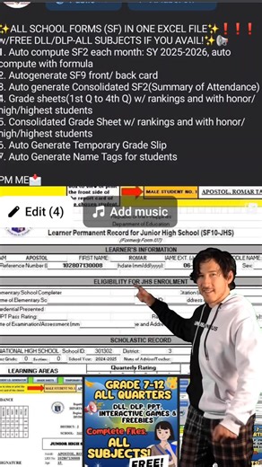 ✨ALL SCHOOL FORMS (SF) IN ONE EXCEL FILE✨❗❗❗ w/FREE DLL/DLP-ALL SUBJECTS IF YOU AVAIL!✨📢 1. Auto compute SF2 each month: SY 2025-2026, auto compute with formula 2. Autogenerate SF9 front/ back card 3. Auto generate Consolidated SF2(Summary of Attendance) 4. Grade sheets(1st Q to 4th Q) w/ rankings and with honor/high/highest students 5. Consolidated Grade Sheet w/ rankings and with honor/high/highest students 6. Auto Generate Temporary Grade Slip 7. Auto Generate Name Tags for students PM ME📩 