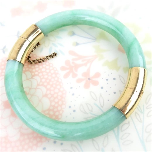 Vintage Green Jadeite Jade Bangle Bracelet With 14k Yellow Gold Hinged Design - Etsy