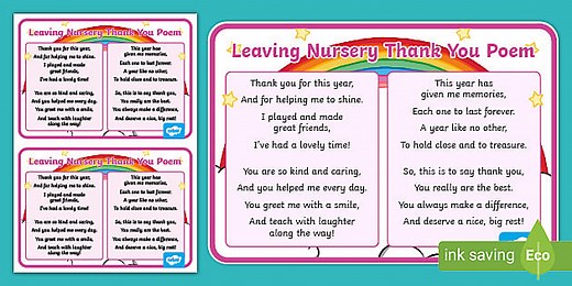 Leaving Nursery Thank You Poem