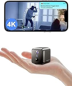 KinetCam Wireless Indoor Camera,WiFi Small Camera with Phone APP, 4K HD,120-Day Standby Battery Life, Auto Night Vision, AI Motion Detection,SD Card Slot, Nanny Cam Indoor Security Camera