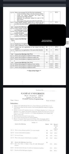 GANAPAT UNIVERSITY MCA SEM-1 JAVA PROGRAMMING QUESTION PAPER DEC 2023