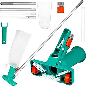 Pool Vacuum Cleaner Kit, Portable Pool Vacuum Jet Cleaner Pool Cleaning Kit Pool Supplies Accessories with Mesh Bag 4 Section Poles for Above Ground Pool Spas Fish Ponds Fountains US Standard
