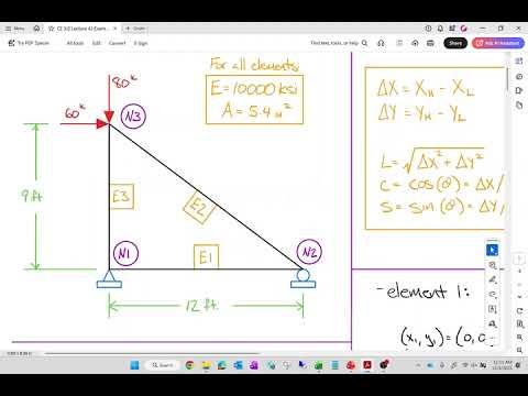 CE 312 Lecture 42: 2D Truss Example Using Matrix Analysis (2025.12.03)