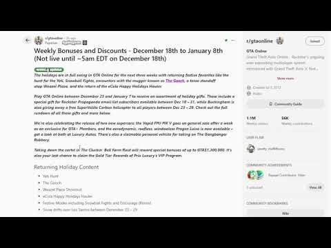 GTA Online Weekly Bonuses and Discounts - December 18th to January 8th
