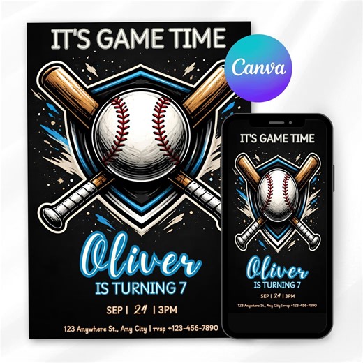 Baseball Birthday Invitation Template, Editable Game Time Baseball Party Invite for Boys, Sports Birthday Invitation, Digital Download - Etsy