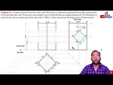 Intersection of Solids - Sq. Prism with Sq. Prism Offset Penetration Engineering / Machine Drawing