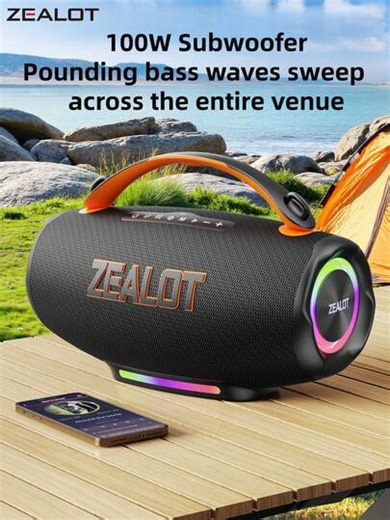 ZEALOT S167 100W High-Power Wireless Speaker, Portable Outdoor Use, Waterproof, 5 Speakers, RGB Lighting, Supports SD Card/USB/AUX, Daisy Chain, Hands-Free Calling, Compatible With Phones/Tablets/TVs/Computers, Suitable For Outdoor Parties, Home Gatherings, Beach Parties | SHEIN
