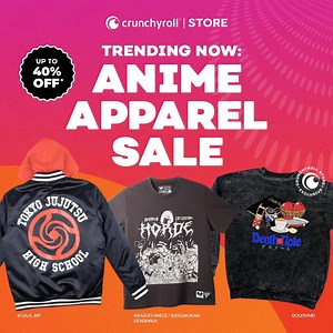 Rep your favorite anime in style  Save big on apparel from Death Note, JUJUTSU KAISEN, and more for a limited time with our Apparel Sale!   GO: https://got.cr/apparelsale-fb | Crunchyroll Store | Facebook