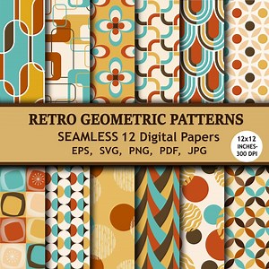 Mid Century Modern Seamless Patterns, 70s Retro Backgrounds (eps, Svg, Png, Jpg, Pdf ) - Etsy