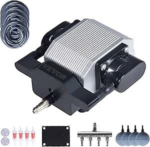 Amazon.com: VEVOR Pond Aeration Kit, 4 Outlets Pond Aerator for up to 2000 Gallons, 10 W All-in-One Pond Air Pump Kit with Air Stones, Check Valves, Airline Tubing for Pond, Fish Tank, Aquarium, Hydroponic : Patio, Lawn & Garden