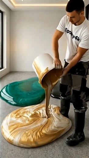 Quarto Epóxi Verde e Dourado Surreal 🤯 | Surreal Green Gold Epoxy Room #epoxyfloor #epoxy #shorts