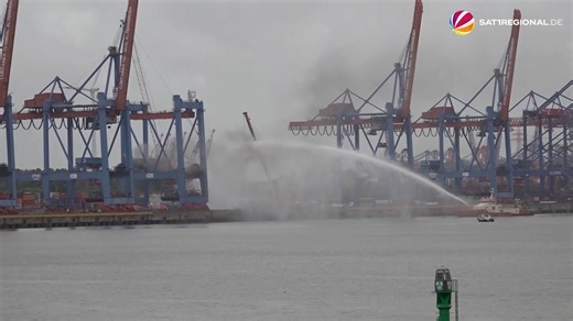 Containerbrücke in Hamburg in Brand geraten